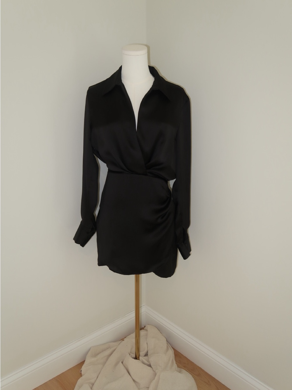 Zara: Black Satin Wrap Blouse Dress - Women Tops